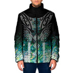Aotearoa Maori Iwi Heritage Padded Jacket Ngati Kahungunu Paua Shell Turquoise