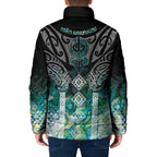 Aotearoa Maori Iwi Heritage Padded Jacket Ngati Kahungunu Paua Shell Turquoise