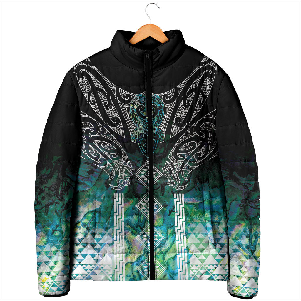 Aotearoa Maori Iwi Heritage Padded Jacket Ngati Kahungunu Paua Shell Turquoise