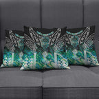 Aotearoa Maori Iwi Heritage Pillow Cover Ngati Kahungunu Paua Shell Turquoise