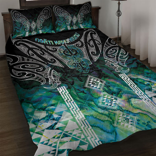 Aotearoa Maori Iwi Heritage Quilt Bed Set Ngati Kahungunu Paua Shell Turquoise
