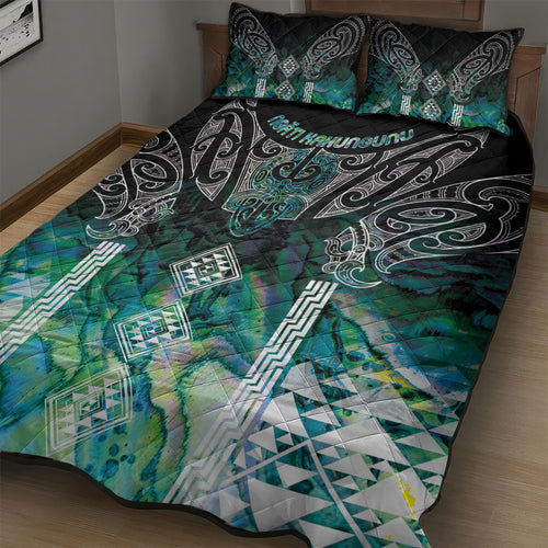 Aotearoa Maori Iwi Heritage Quilt Bed Set Ngati Kahungunu Paua Shell Turquoise