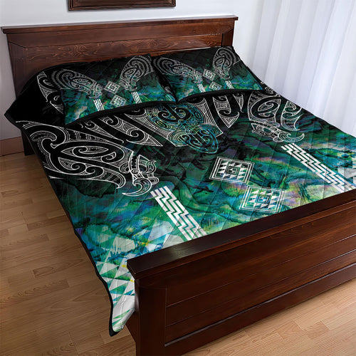 Aotearoa Maori Iwi Heritage Quilt Bed Set Ngati Kahungunu Paua Shell Turquoise