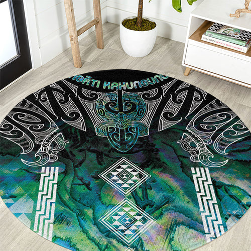 Aotearoa Maori Iwi Heritage Round Carpet Ngati Kahungunu Paua Shell Turquoise