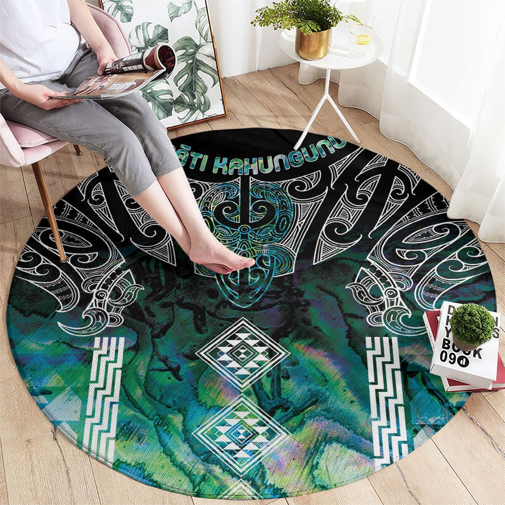 Aotearoa Maori Iwi Heritage Round Carpet Ngati Kahungunu Paua Shell Turquoise