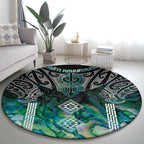 Aotearoa Maori Iwi Heritage Round Carpet Ngati Kahungunu Paua Shell Turquoise