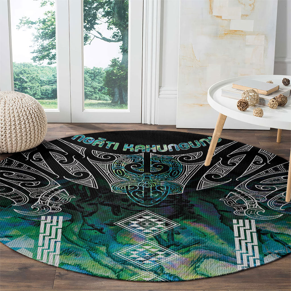 Aotearoa Maori Iwi Heritage Round Carpet Ngati Kahungunu Paua Shell Turquoise