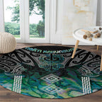Aotearoa Maori Iwi Heritage Round Carpet Ngati Kahungunu Paua Shell Turquoise