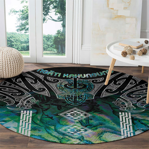 Aotearoa Maori Iwi Heritage Round Carpet Ngati Kahungunu Paua Shell Turquoise