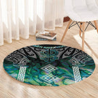 Aotearoa Maori Iwi Heritage Round Carpet Ngati Kahungunu Paua Shell Turquoise