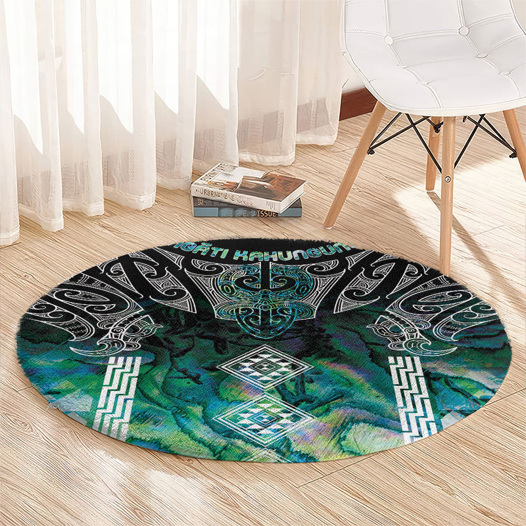 Aotearoa Maori Iwi Heritage Round Carpet Ngati Kahungunu Paua Shell Turquoise