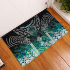 Aotearoa Maori Iwi Heritage Rubber Doormat Ngati Kahungunu Paua Shell Turquoise