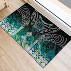 Aotearoa Maori Iwi Heritage Rubber Doormat Ngati Kahungunu Paua Shell Turquoise