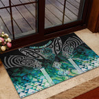 Aotearoa Maori Iwi Heritage Rubber Doormat Ngati Kahungunu Paua Shell Turquoise