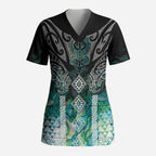 Aotearoa Maori Iwi Heritage Scrub Top Ngati Kahungunu Paua Shell Turquoise