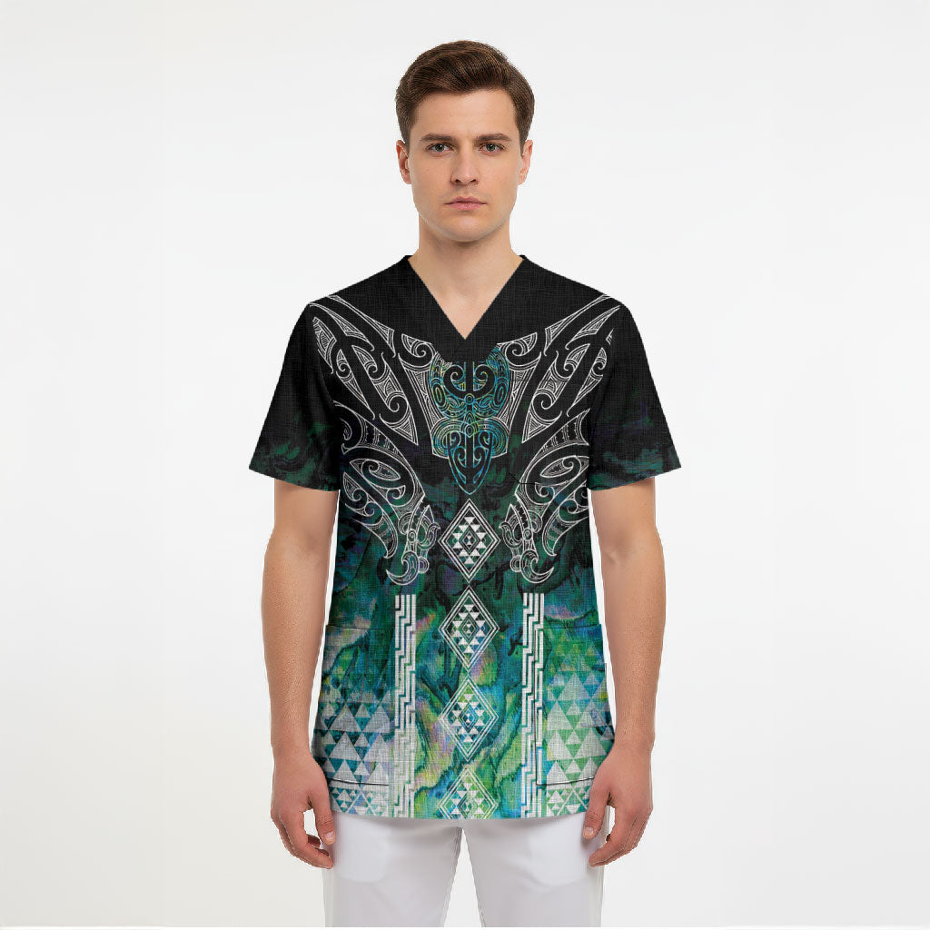 Aotearoa Maori Iwi Heritage Scrub Top Ngati Kahungunu Paua Shell Turquoise