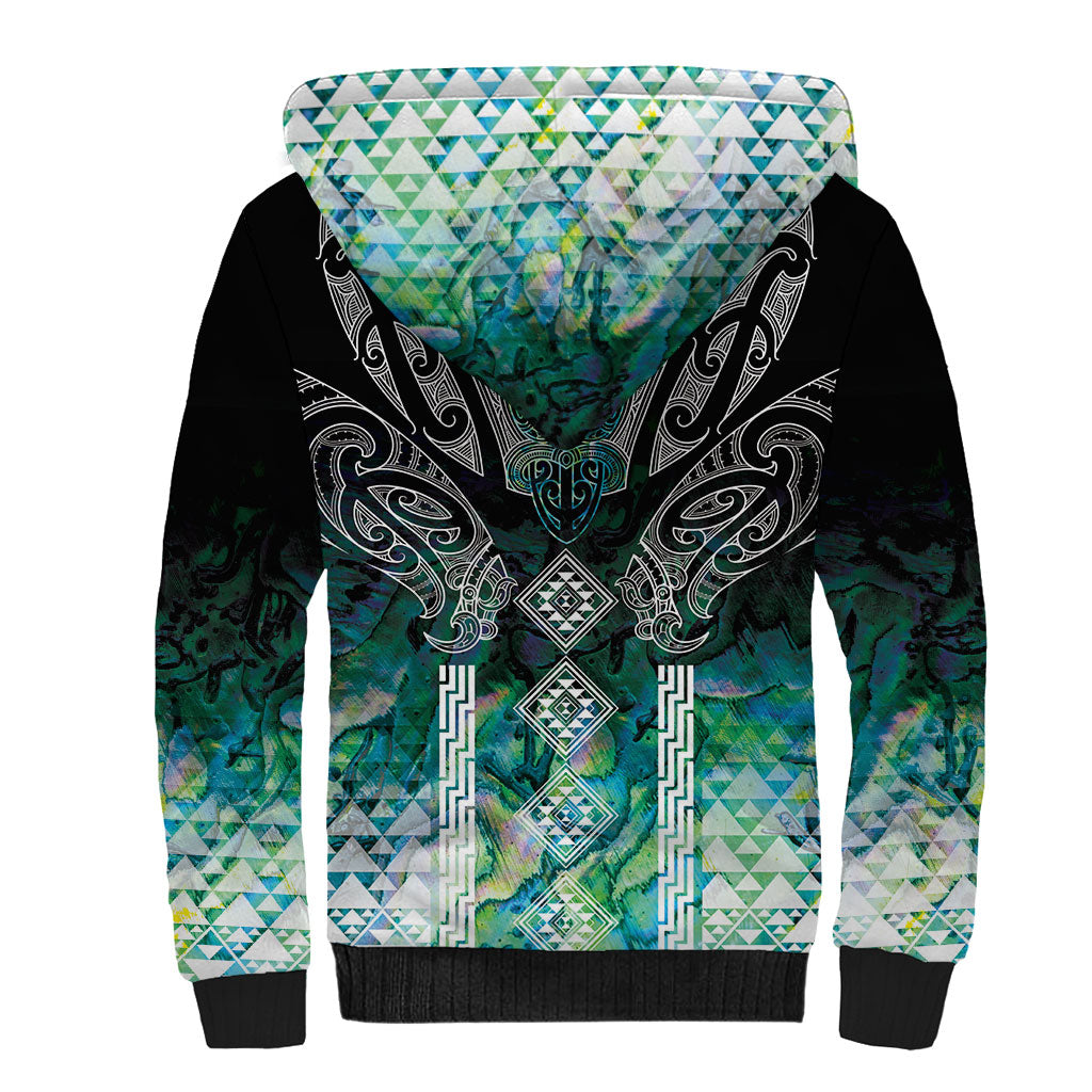 Aotearoa Maori Iwi Heritage Sherpa Hoodie Ngati Kahungunu Paua Shell Turquoise