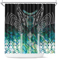Aotearoa Maori Iwi Heritage Shower Curtain Ngati Kahungunu Paua Shell Turquoise