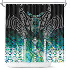Aotearoa Maori Iwi Heritage Shower Curtain Ngati Kahungunu Paua Shell Turquoise