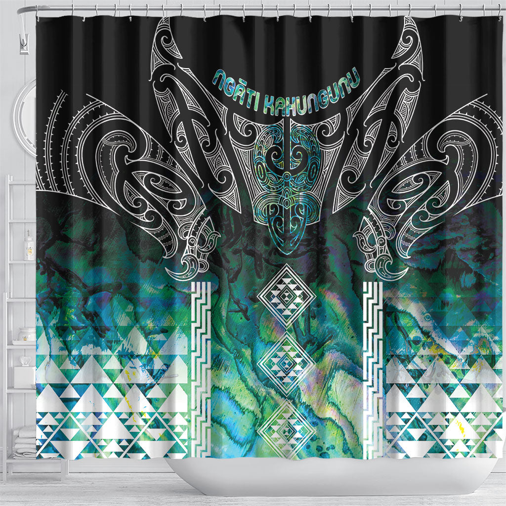 Aotearoa Maori Iwi Heritage Shower Curtain Ngati Kahungunu Paua Shell Turquoise