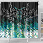 Aotearoa Maori Iwi Heritage Shower Curtain Ngati Kahungunu Paua Shell Turquoise