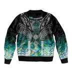 Aotearoa Maori Iwi Heritage Sleeve Zip Bomber Jacket Ngati Kahungunu Paua Shell Turquoise