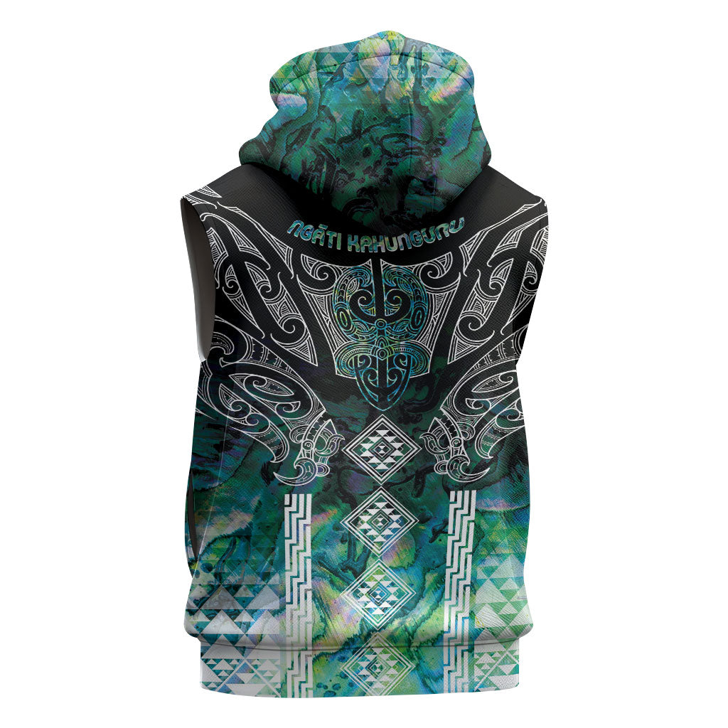 Aotearoa Maori Iwi Heritage Sleeveless Hoodie Ngati Kahungunu Paua Shell Turquoise