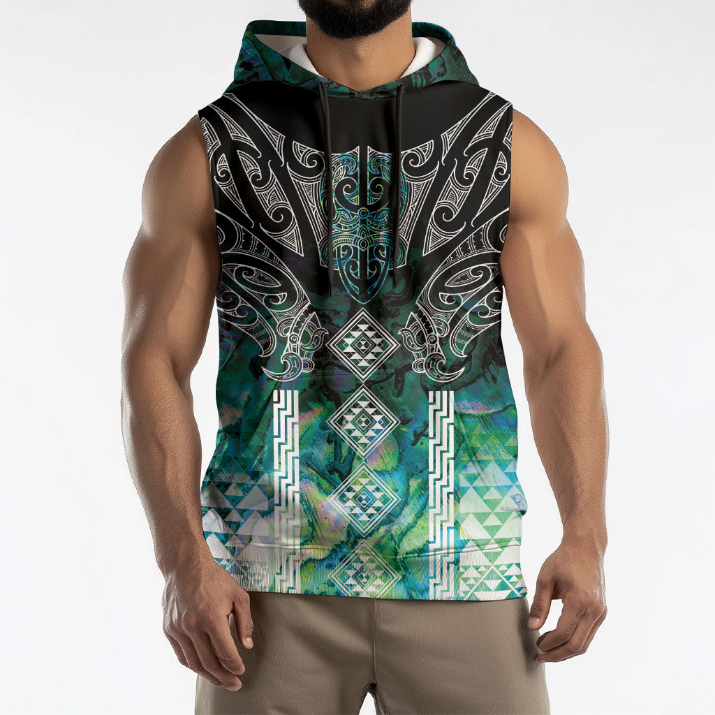 Aotearoa Maori Iwi Heritage Sleeveless Hoodie Ngati Kahungunu Paua Shell Turquoise