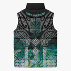 Aotearoa Maori Iwi Heritage Sleeveless Puffer Jacket Ngati Kahungunu Paua Shell Turquoise