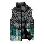 Aotearoa Maori Iwi Heritage Sleeveless Puffer Jacket Ngati Kahungunu Paua Shell Turquoise