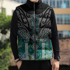 Aotearoa Maori Iwi Heritage Sleeveless Puffer Jacket Ngati Kahungunu Paua Shell Turquoise