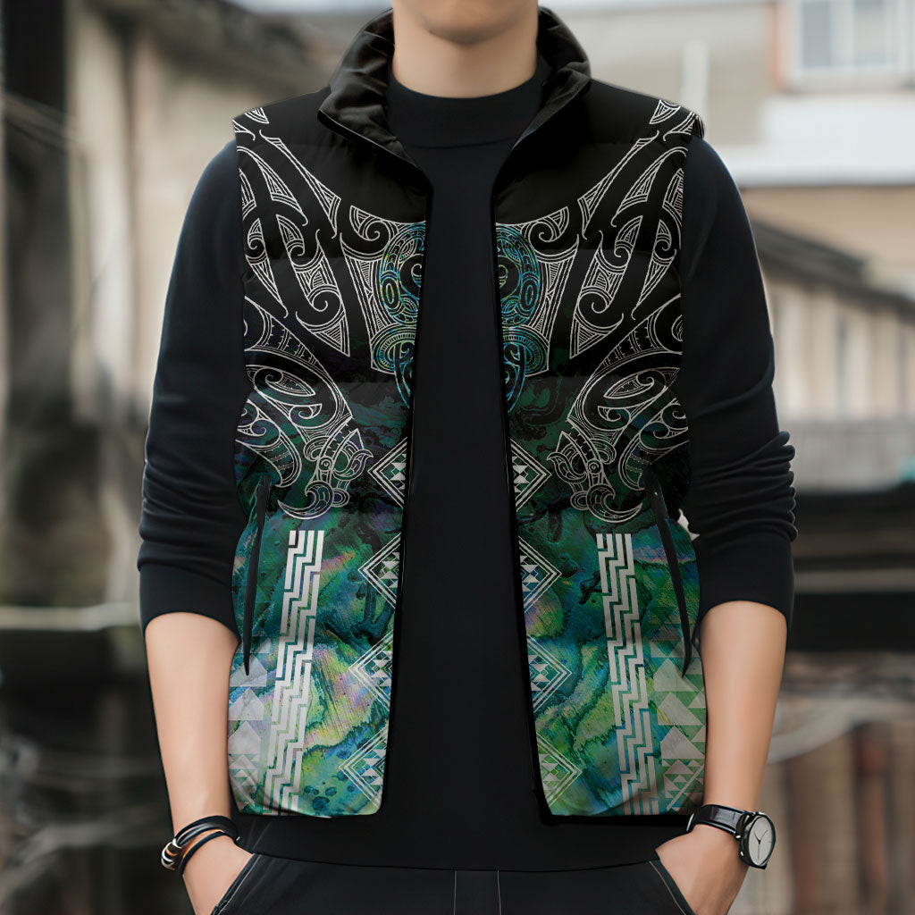 Aotearoa Maori Iwi Heritage Sleeveless Puffer Jacket Ngati Kahungunu Paua Shell Turquoise