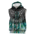 Aotearoa Maori Iwi Heritage Sleeveless Zip Hoodie Ngati Kahungunu Paua Shell Turquoise