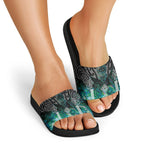 Aotearoa Maori Iwi Heritage Slide Sandals Ngati Kahungunu Paua Shell Turquoise