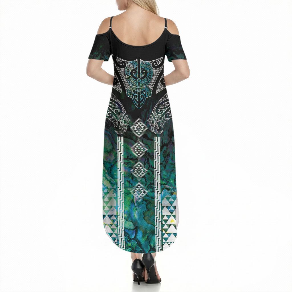 Aotearoa Maori Iwi Heritage Summer Maxi Dress Ngati Kahungunu Paua Shell Turquoise