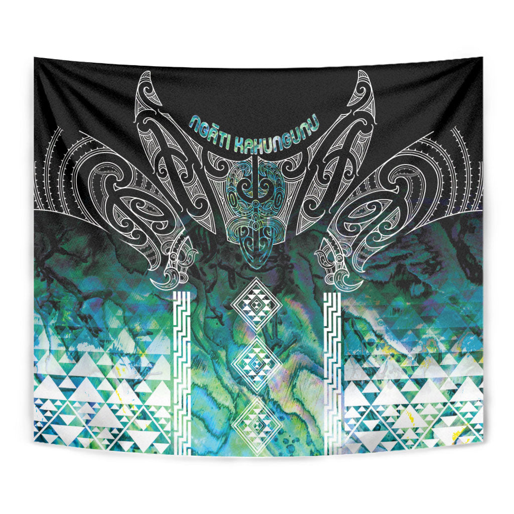 Aotearoa Maori Iwi Heritage Tapestry Ngati Kahungunu Paua Shell Turquoise