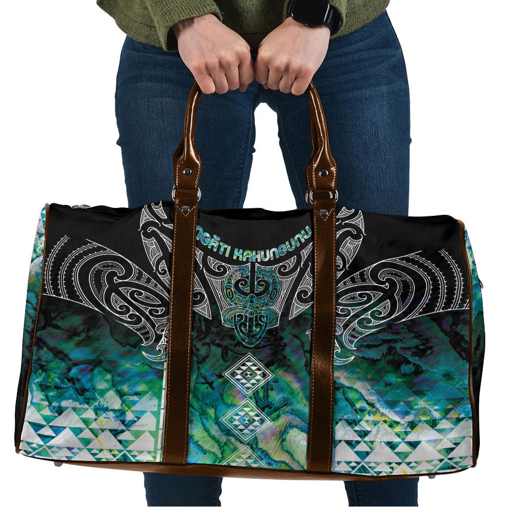 Aotearoa Maori Iwi Heritage Travel Bag Ngati Kahungunu Paua Shell Turquoise
