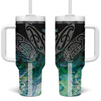 Aotearoa Maori Iwi Heritage Tumbler With Handle Ngati Kahungunu Paua Shell Turquoise