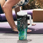 Aotearoa Maori Iwi Heritage Tumbler With Handle Ngati Kahungunu Paua Shell Turquoise