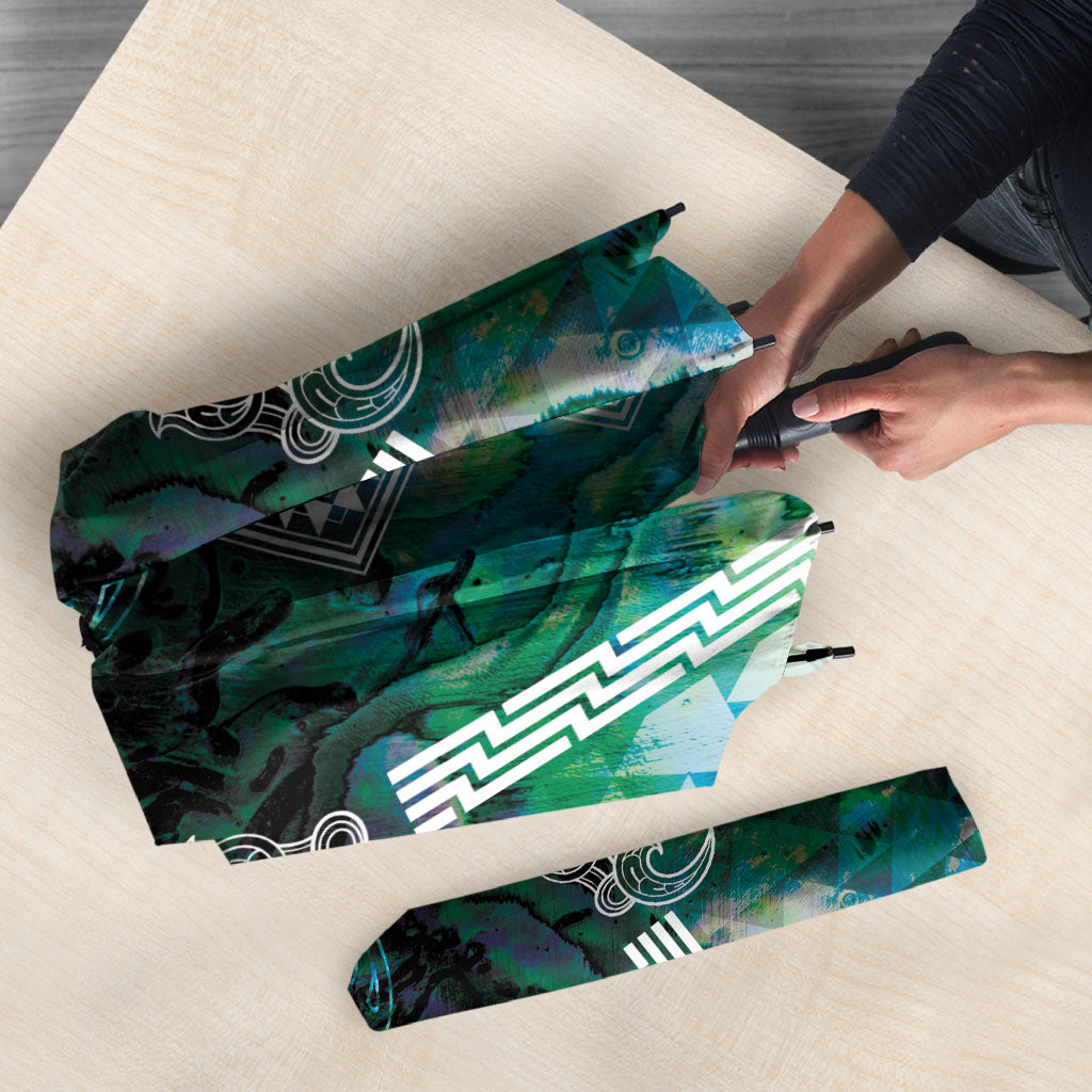 Aotearoa Maori Iwi Heritage Umbrella Ngati Kahungunu Paua Shell Turquoise