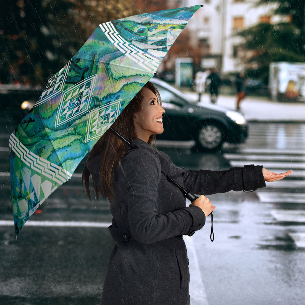 Aotearoa Maori Iwi Heritage Umbrella Ngati Kahungunu Paua Shell Turquoise