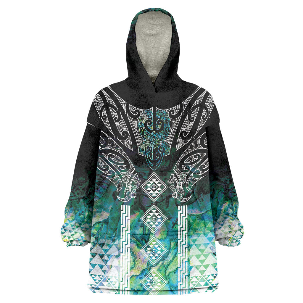 Aotearoa Maori Iwi Heritage Wearable Blanket Hoodie Ngati Kahungunu Paua Shell Turquoise