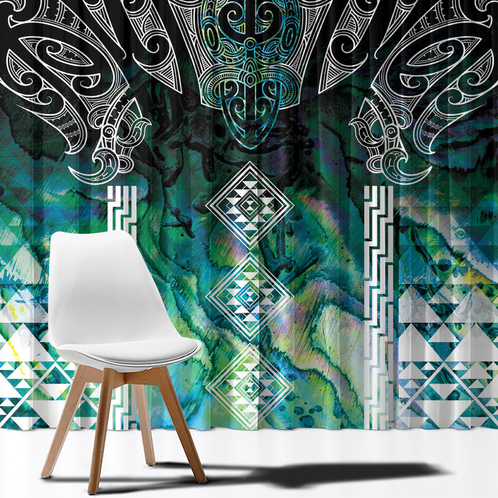 Aotearoa Maori Iwi Heritage Window Curtain Ngati Kahungunu Paua Shell Turquoise