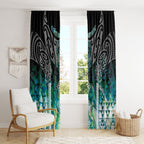 Aotearoa Maori Iwi Heritage Window Curtain Ngati Kahungunu Paua Shell Turquoise