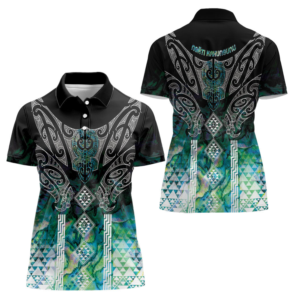 Aotearoa Maori Iwi Heritage Women Polo Shirt Ngati Kahungunu Paua Shell Turquoise