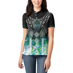 Aotearoa Maori Iwi Heritage Women Polo Shirt Ngati Kahungunu Paua Shell Turquoise