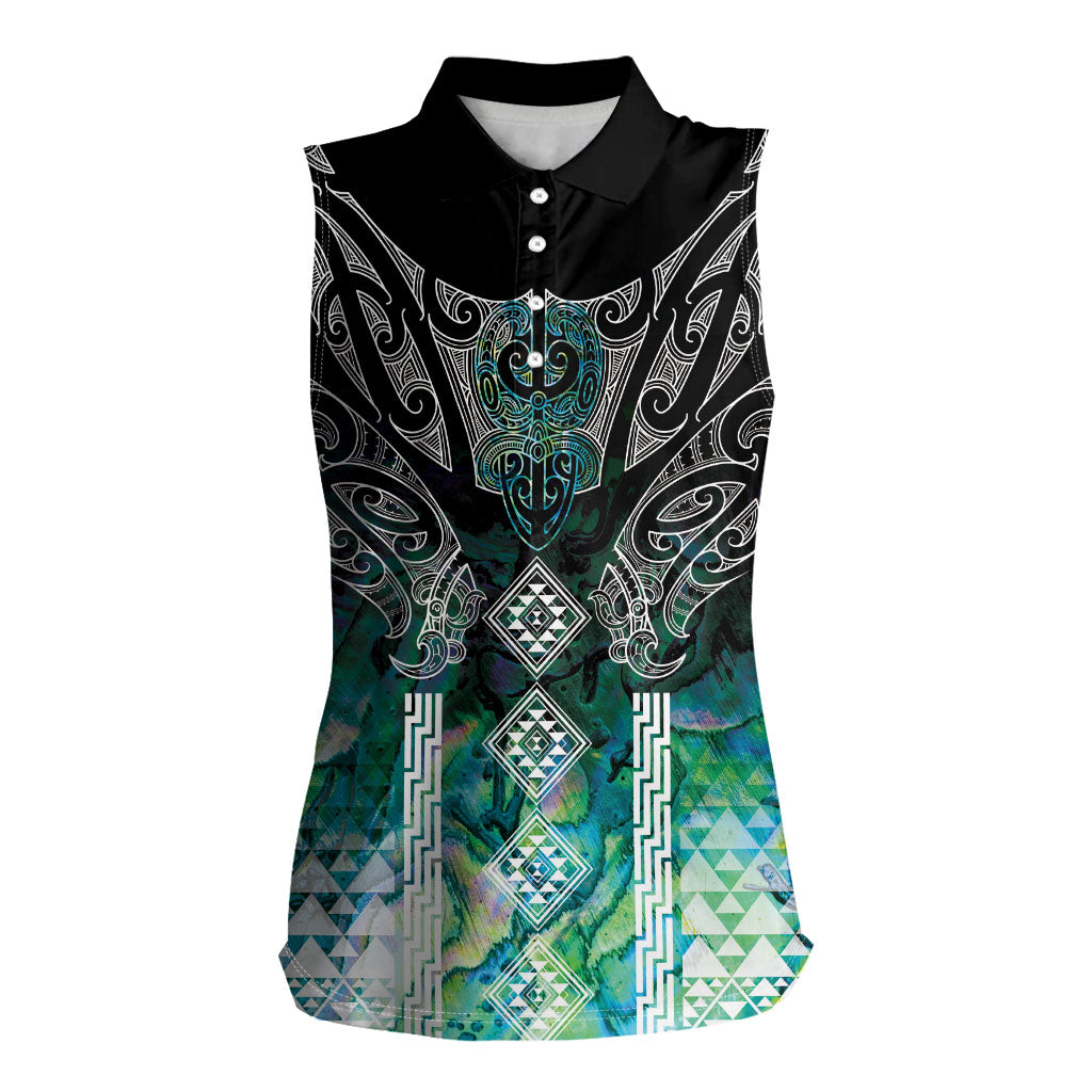 Aotearoa Maori Iwi Heritage Women Sleeveless Polo Shirt Ngati Kahungunu Paua Shell Turquoise