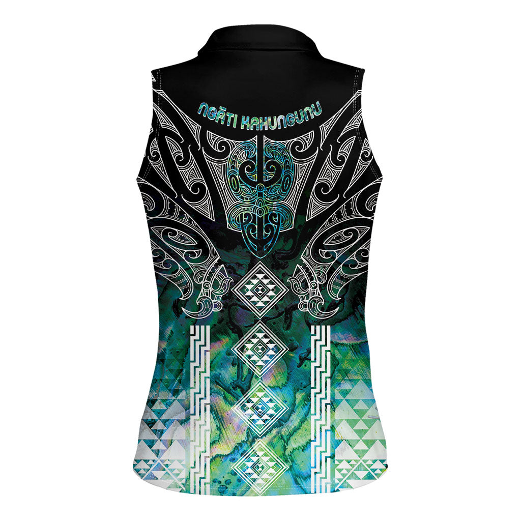 Aotearoa Maori Iwi Heritage Women Sleeveless Polo Shirt Ngati Kahungunu Paua Shell Turquoise