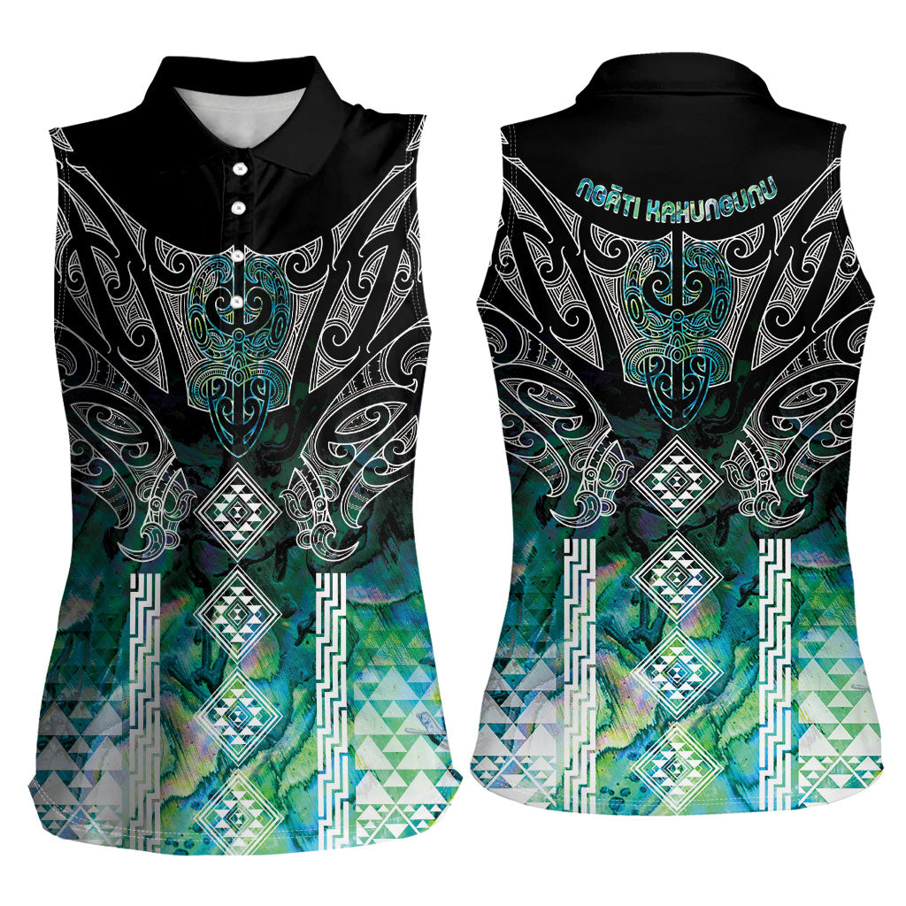 Aotearoa Maori Iwi Heritage Women Sleeveless Polo Shirt Ngati Kahungunu Paua Shell Turquoise