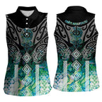 Aotearoa Maori Iwi Heritage Women Sleeveless Polo Shirt Ngati Kahungunu Paua Shell Turquoise
